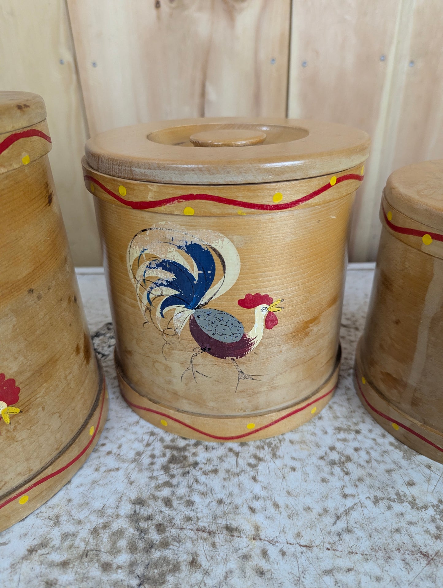 1950’s Vintage 4Pc Wooden Cannister Set