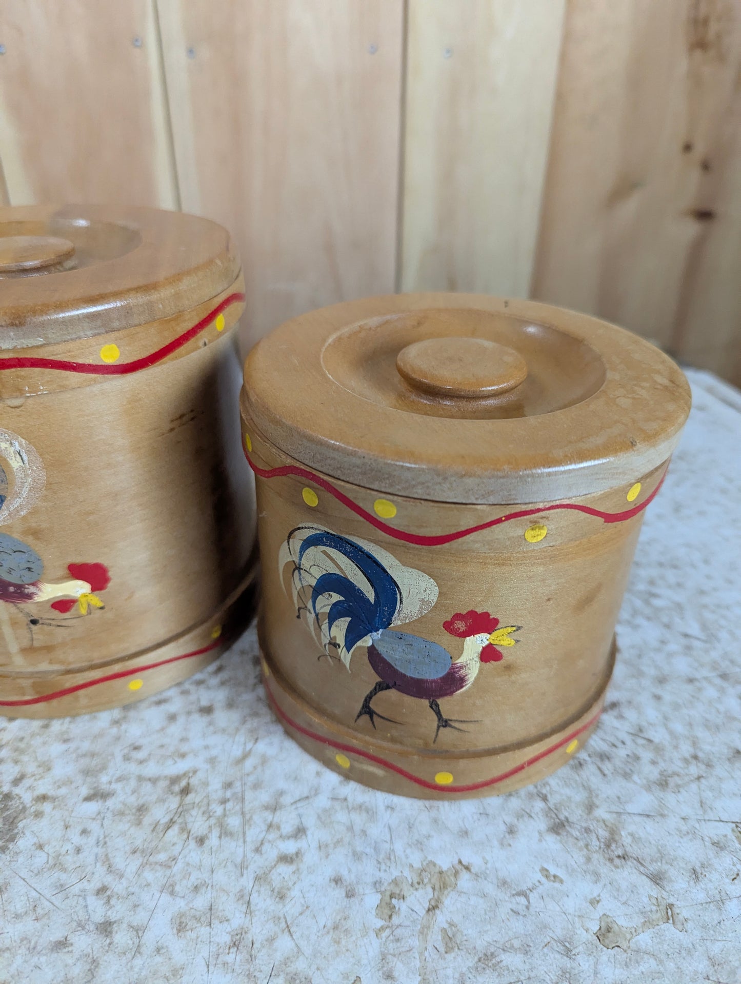 1950’s Vintage 4Pc Wooden Cannister Set