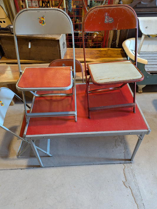 Vintage Metal Kid’s Folding Table with 4 Chairs