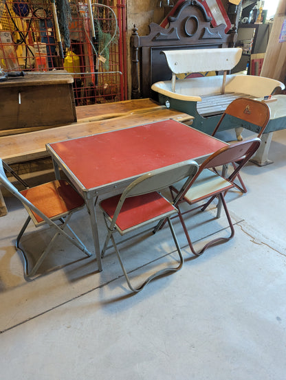 Vintage Metal Kid’s Folding Table with 4 Chairs