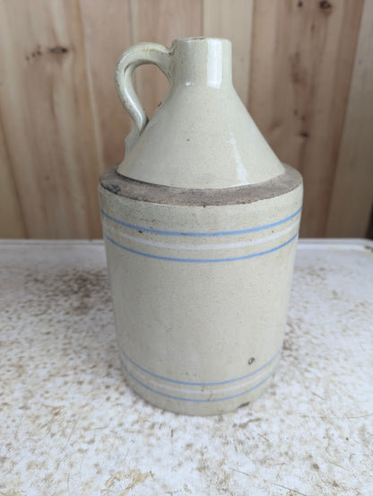 Vintage Blue & White Stripe Stoneware 1/2 Gallon Jug