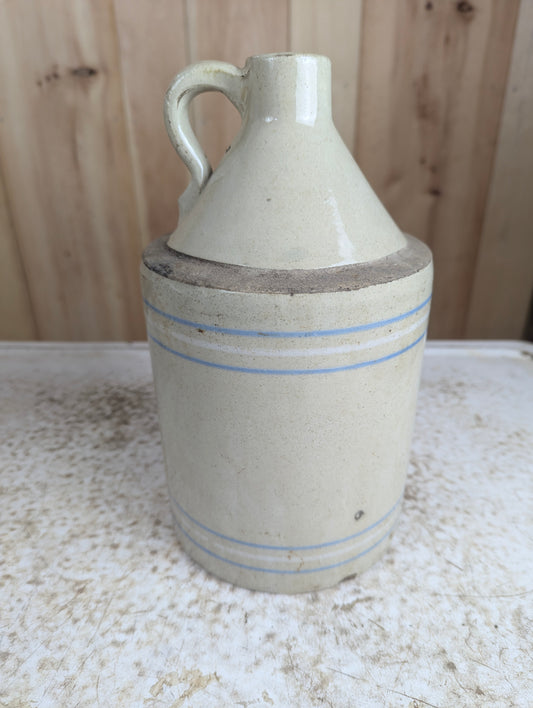 Vintage Blue & White Stripe Stoneware 1/2 Gallon Jug