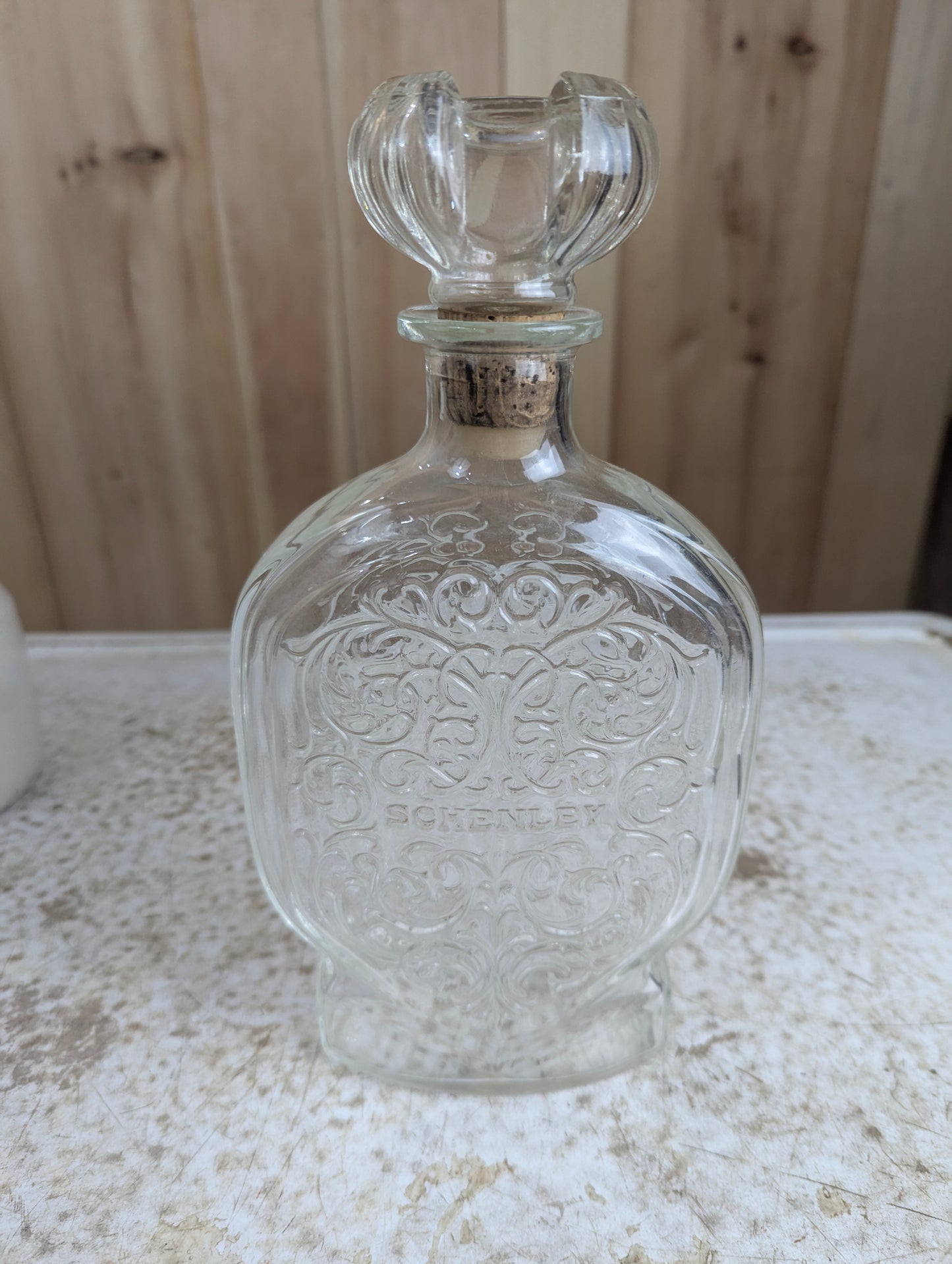 Vintage Schenley Whisky Glass Bottle with Lid