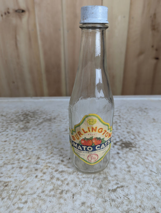 1930’s Burlington 11 Fl Oz Tomato Catsup Glass Bottle with Cap
