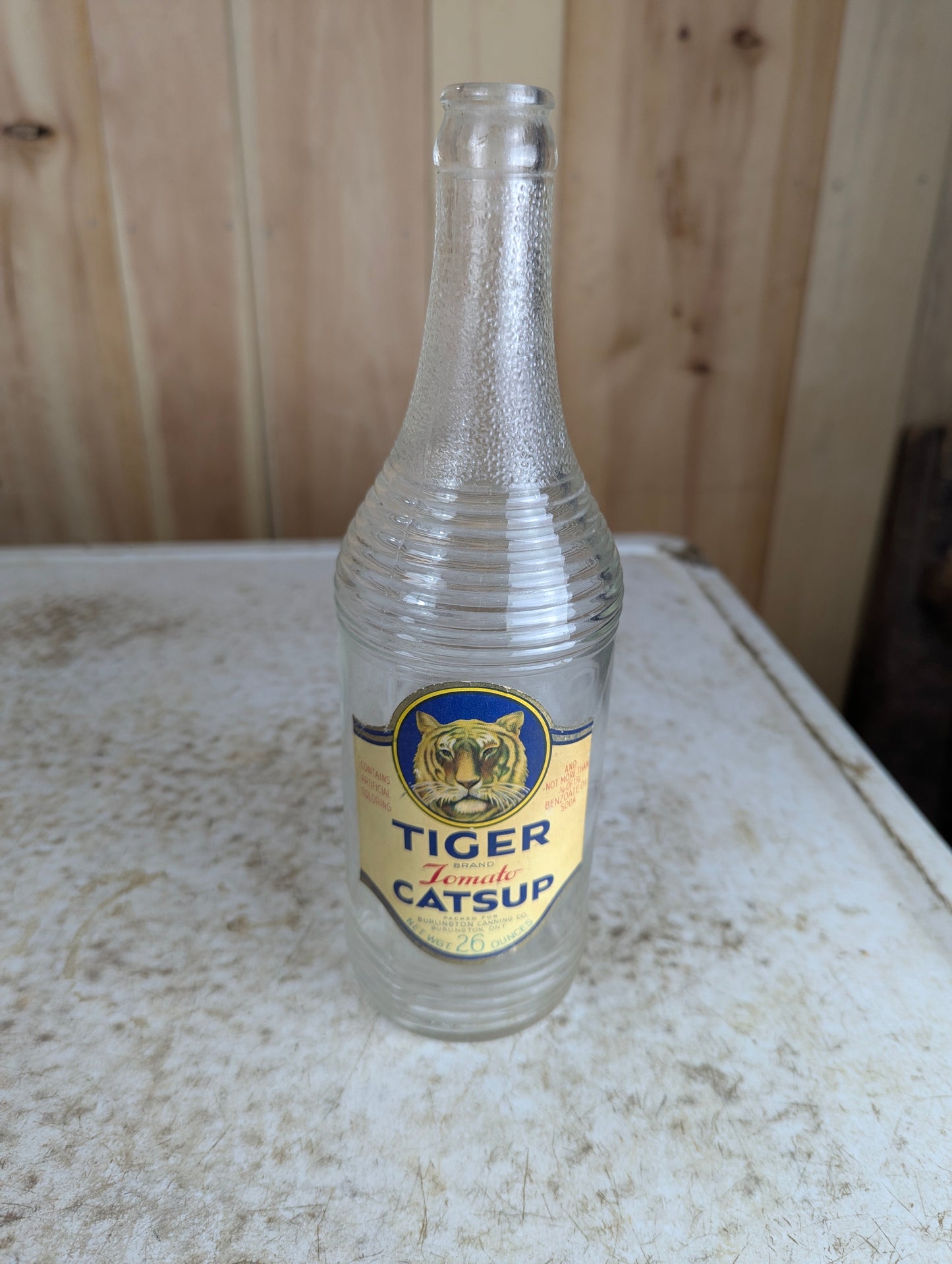 1930’s 26 Fl Oz Tiger Brand Tomato Catsup Glass Bottle