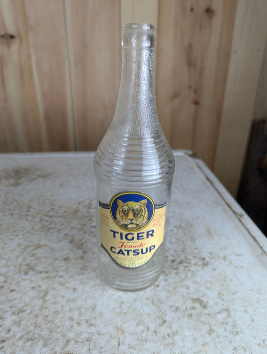 1930’s 26 Fl Oz Tiger Brand Tomato Catsup Glass Bottle
