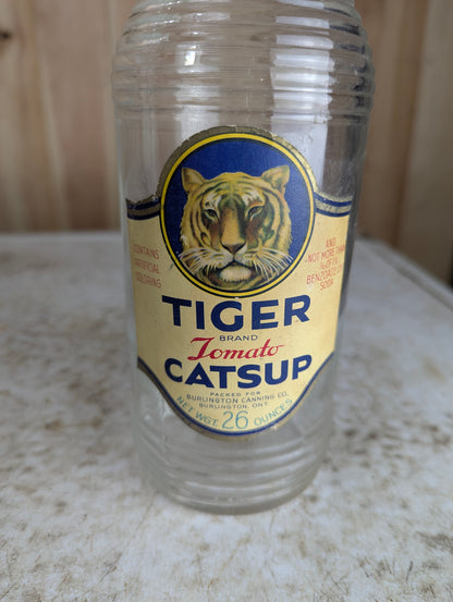 1930’s 26 Fl Oz Tiger Brand Tomato Catsup Glass Bottle