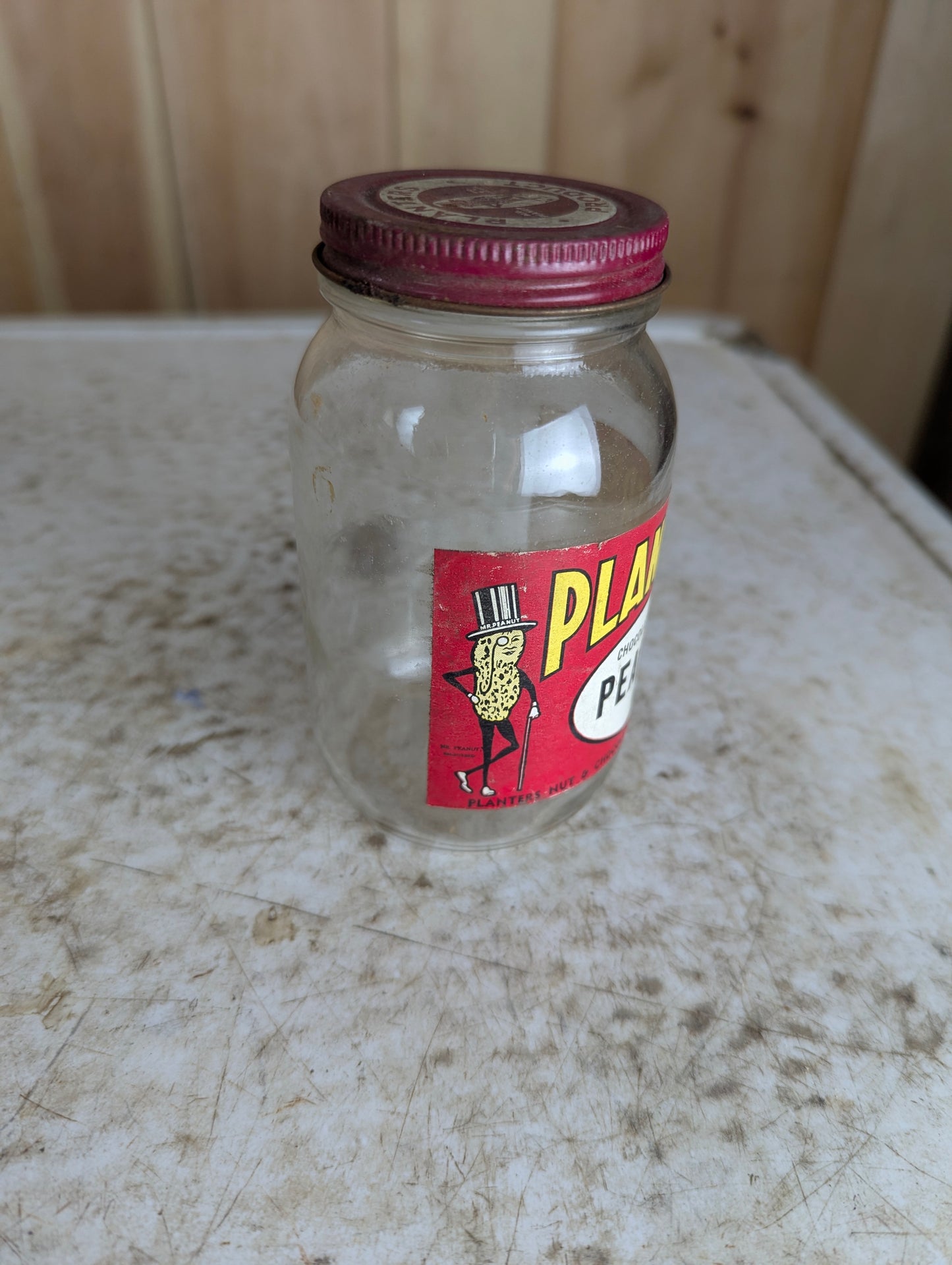 1940’s Planters 7.5 Fl Oz Chocolate Peanuts Glass Jar with Lid