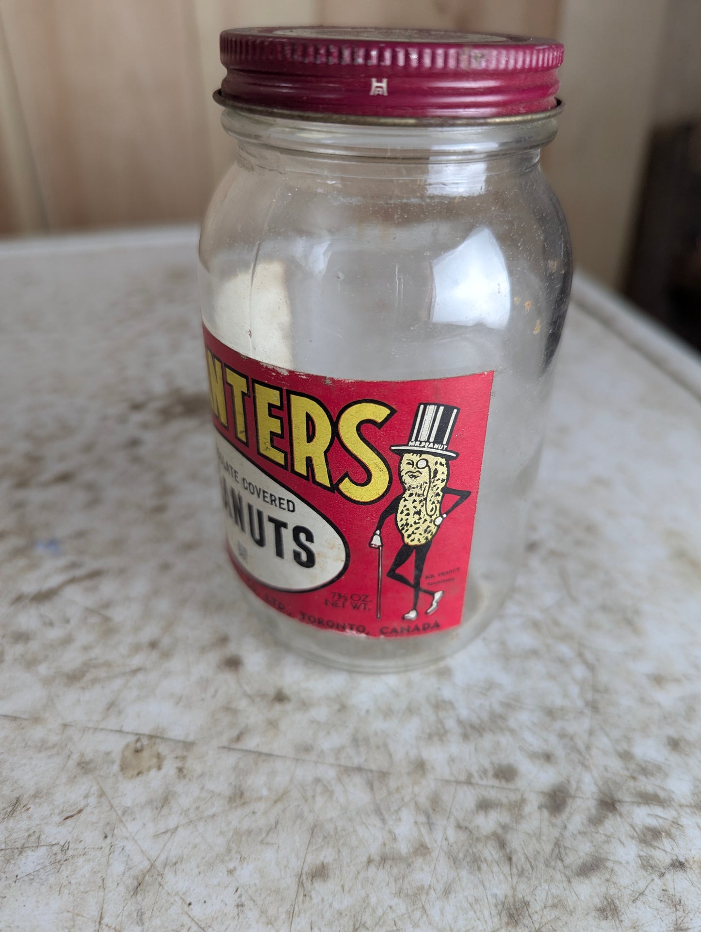 1940’s Planters 7.5 Fl Oz Chocolate Peanuts Glass Jar with Lid