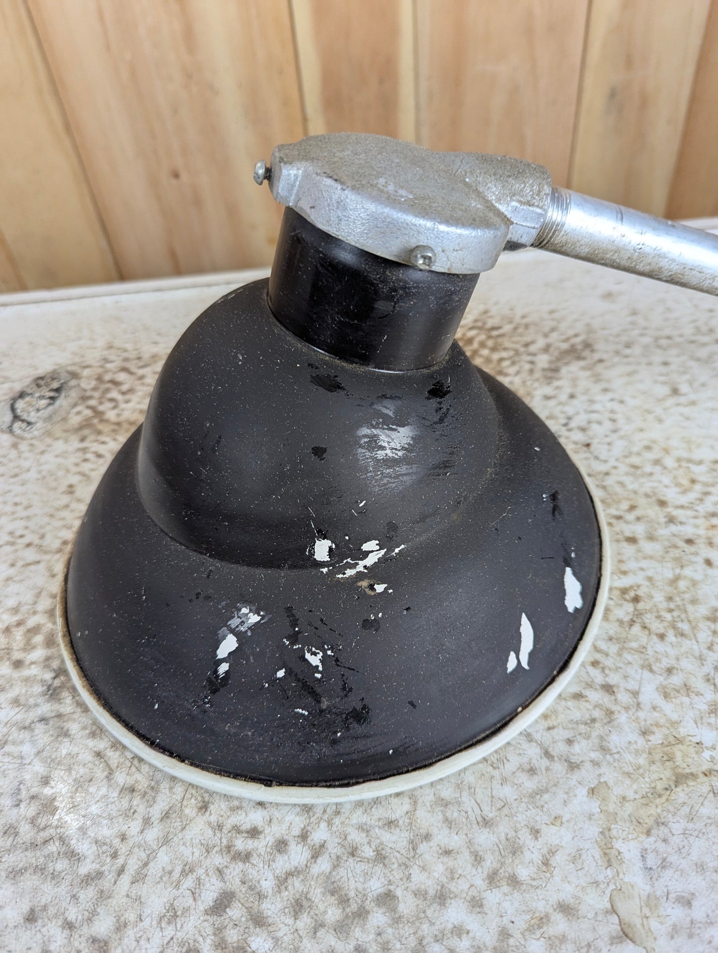 Industrial Black & White Enamel Light with Angle Shade & Bracket