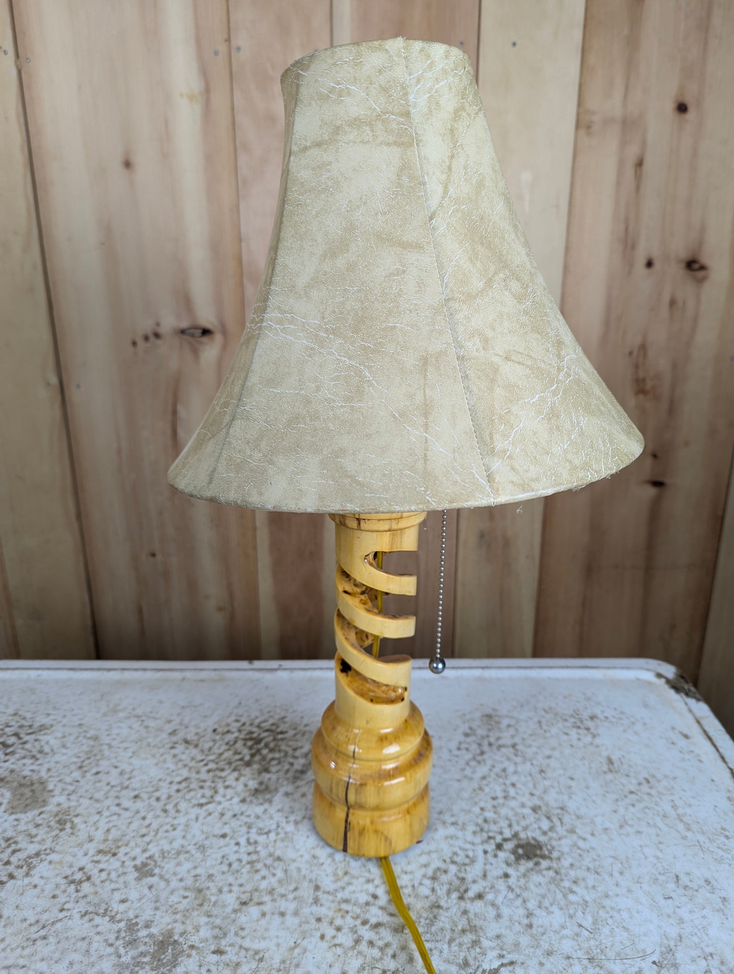 Wooden Spiral Hand Churned Table Lamp with Shade