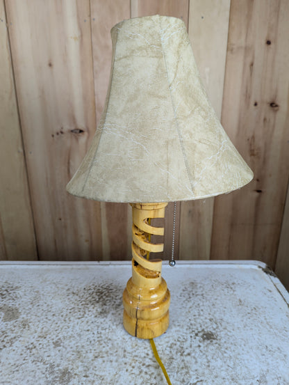 Wooden Spiral Hand Churned Table Lamp with Shade