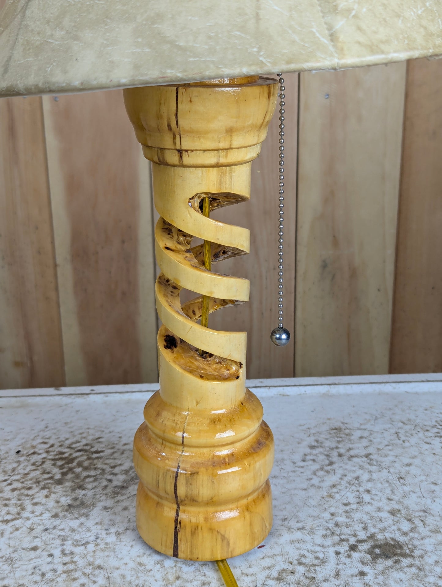Wooden Spiral Hand Churned Table Lamp with Shade