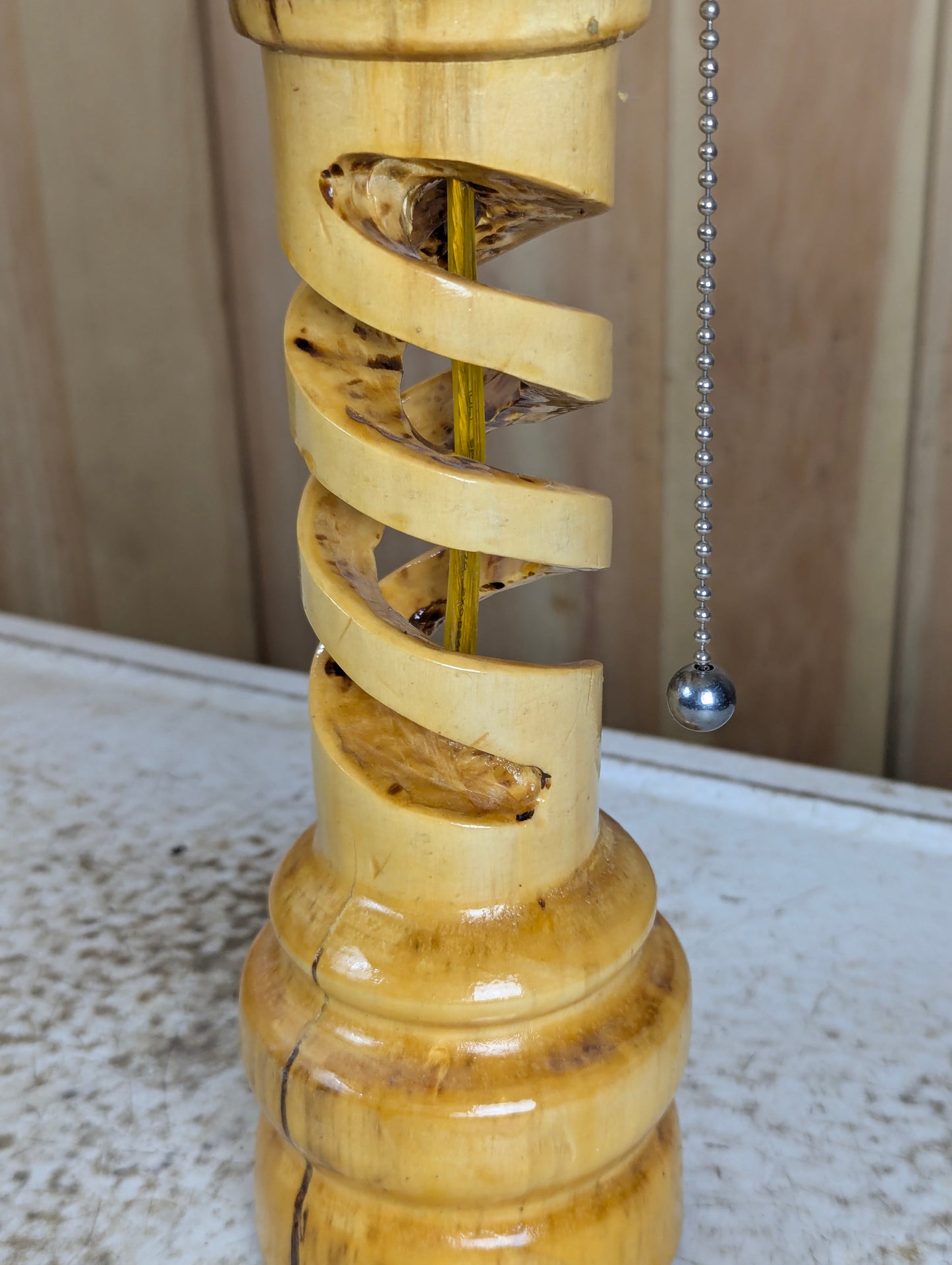 Wooden Spiral Hand Churned Table Lamp with Shade