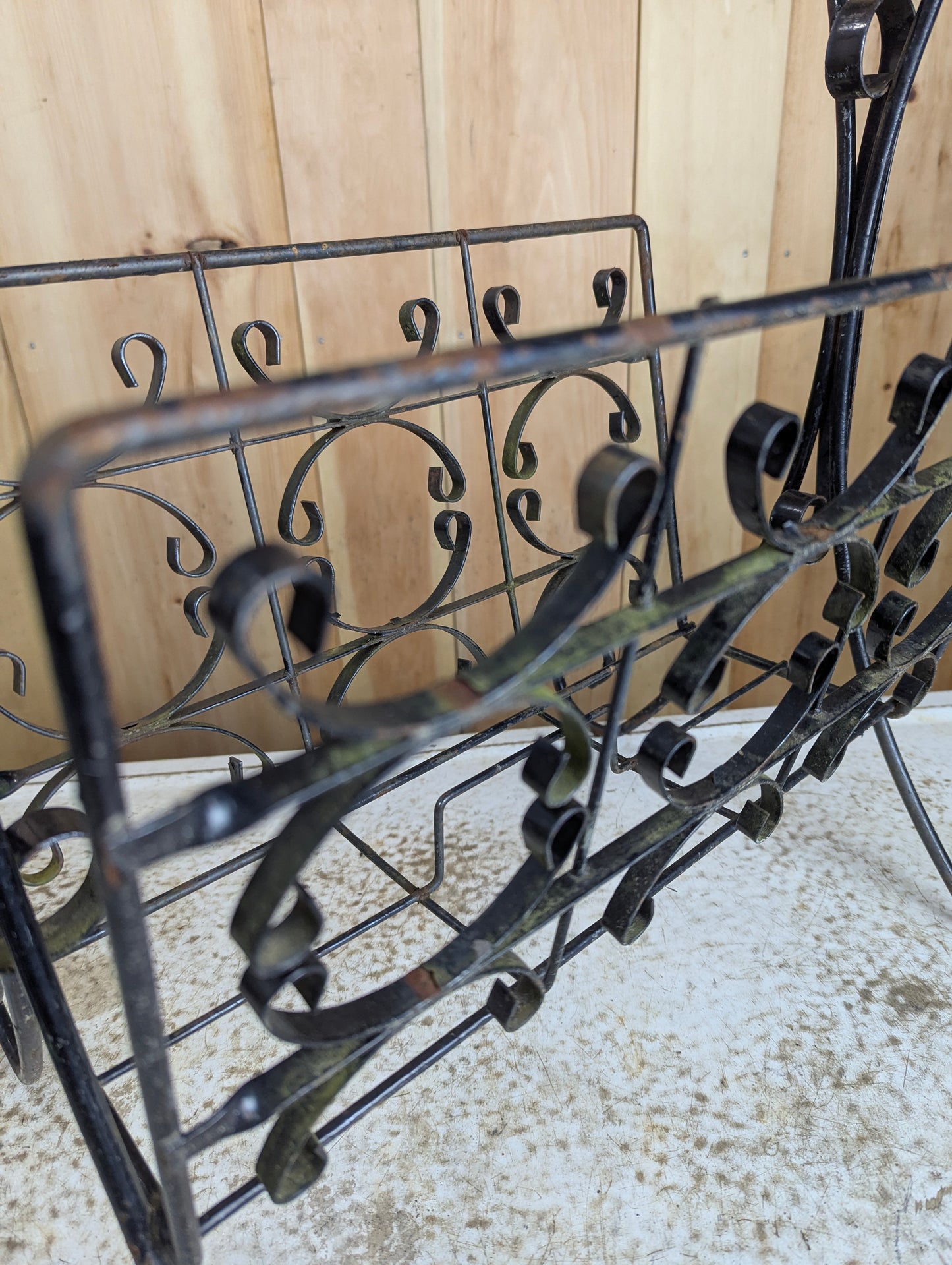 Vintage Black Wrought Iron Side Table Magazine Rack (Without Top)