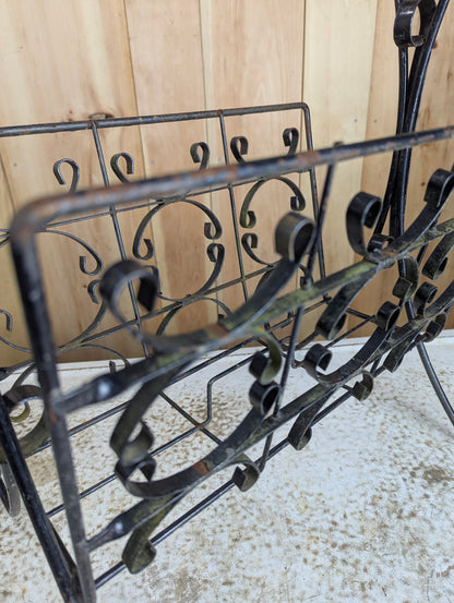 Vintage Black Wrought Iron Side Table Magazine Rack (Without Top)