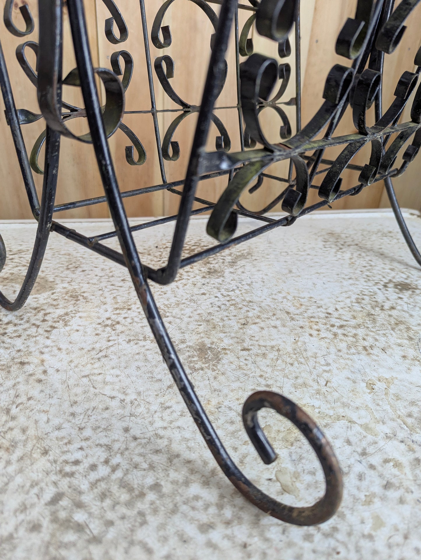 Vintage Black Wrought Iron Side Table Magazine Rack (Without Top)