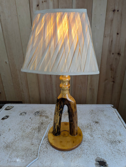 Handcrafted Hand churned Wooden Based Table Lamp with Shade