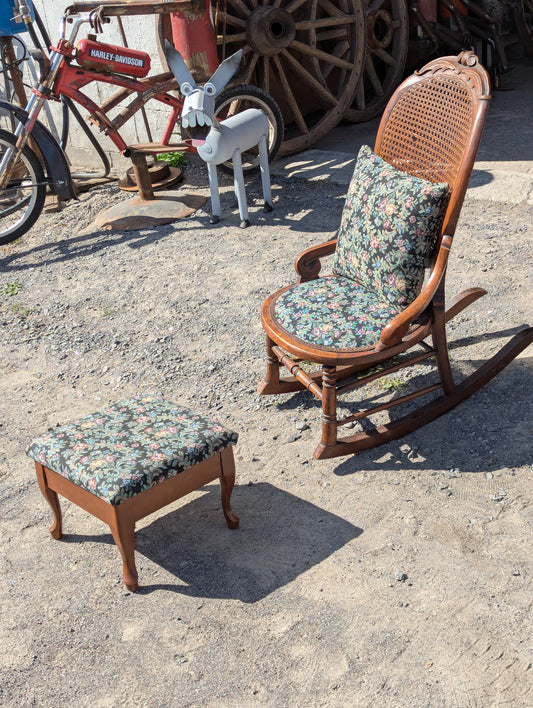 Antique Rocking Chair with Footstool and Cushion