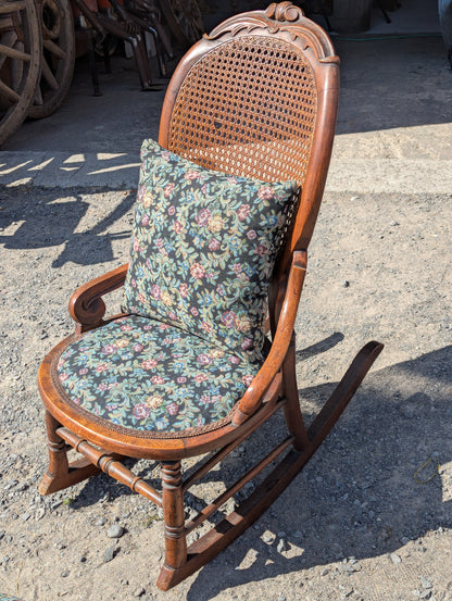 Antique Rocking Chair with Footstool and Cushion