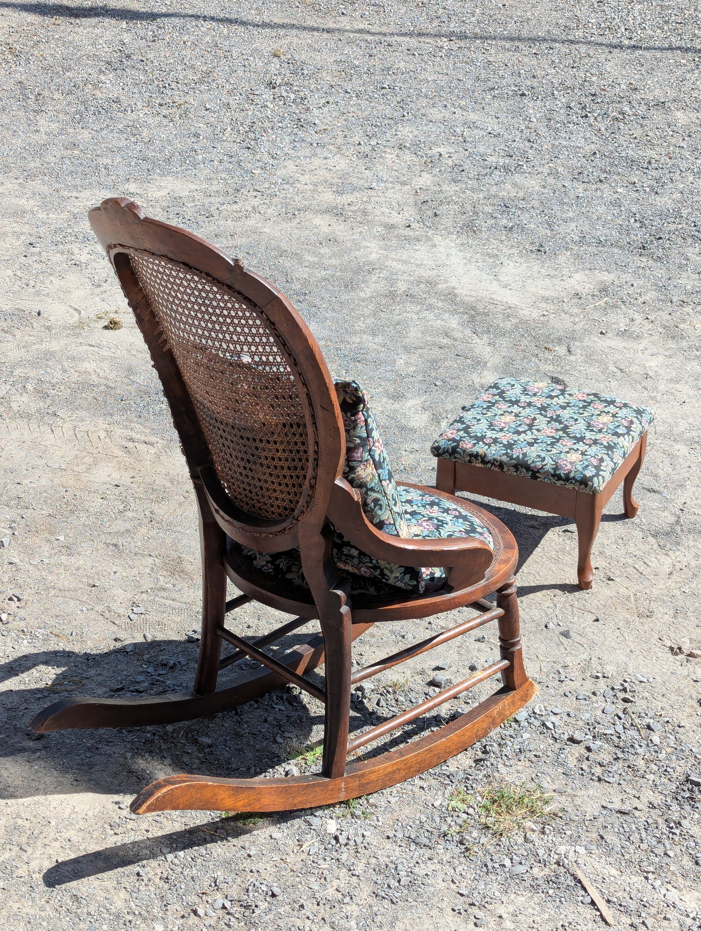 Antique Rocking Chair with Footstool and Cushion
