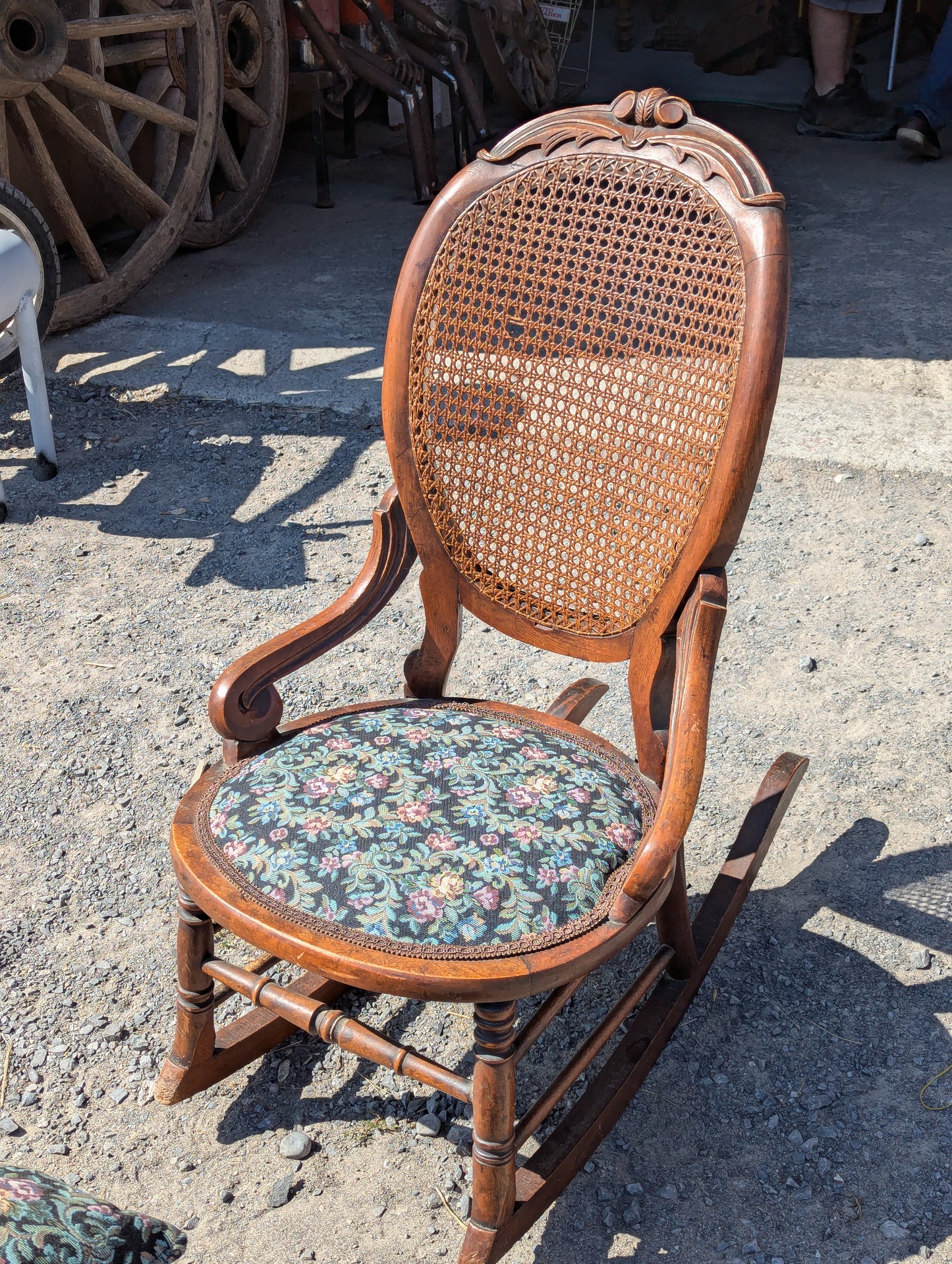 Antique Rocking Chair with Footstool and Cushion