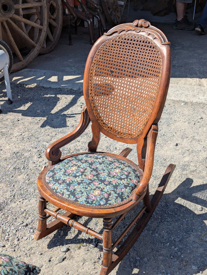 Antique Rocking Chair with Footstool and Cushion