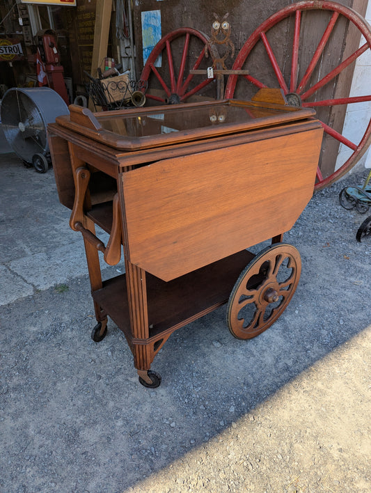 Vintage Wooden Tea Wagon with Removable Tray