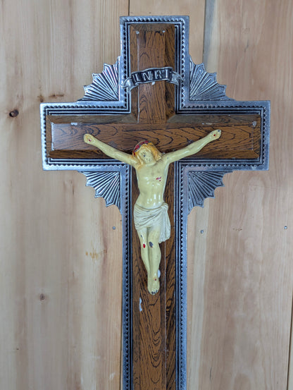 1950’s Vintage Hand Painted Crucifix on Stand