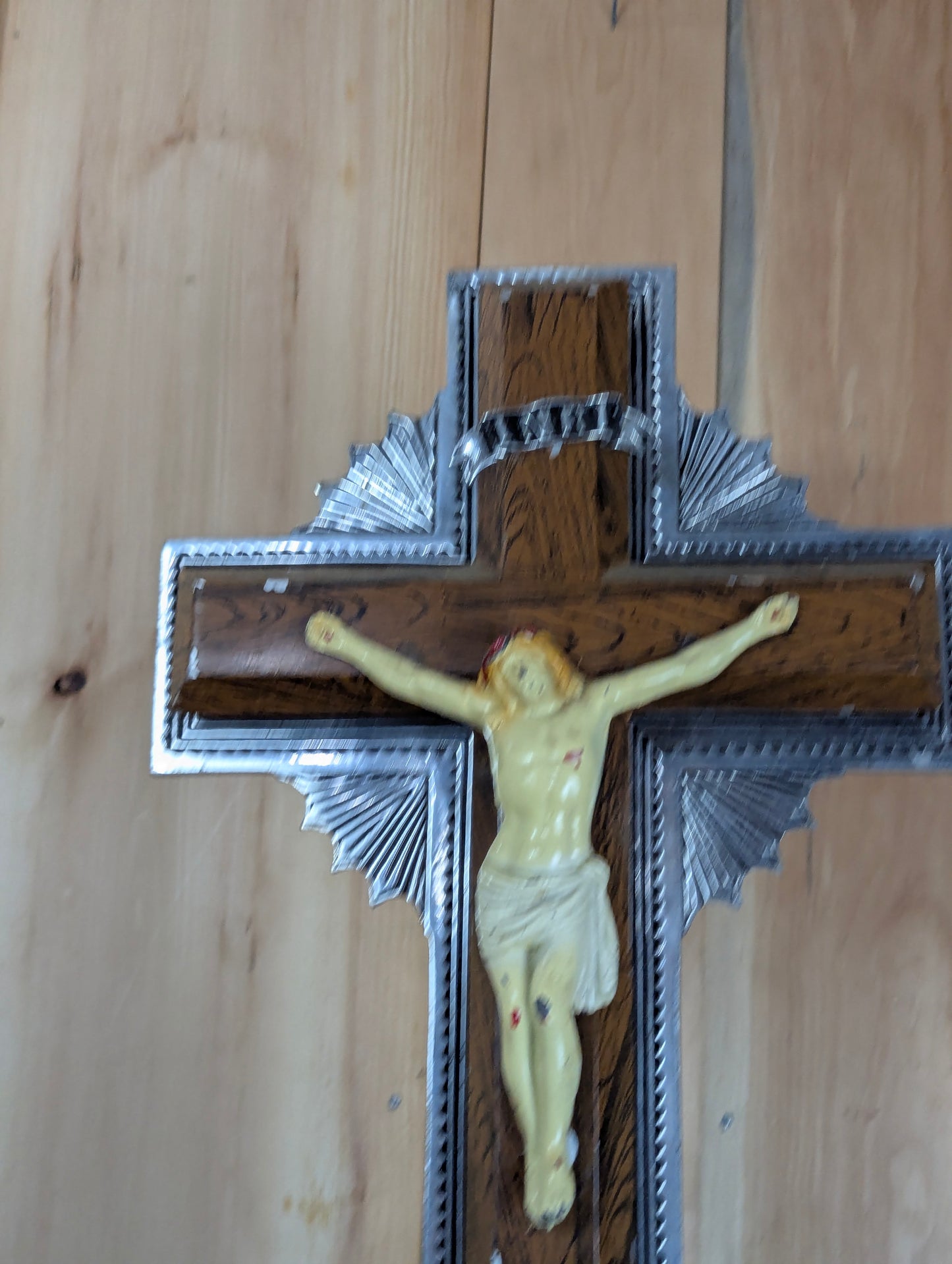 1950’s Vintage Hand Painted Crucifix on Stand