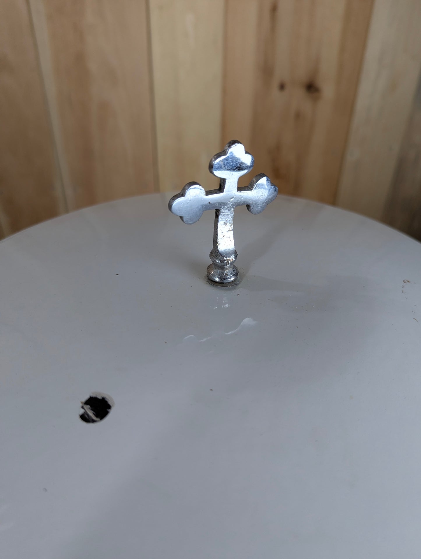 Vintage Porcelain Enamel Baptismal Font