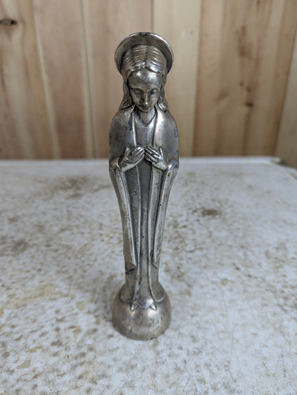 Vintage Pewter Virgin Mary Statue