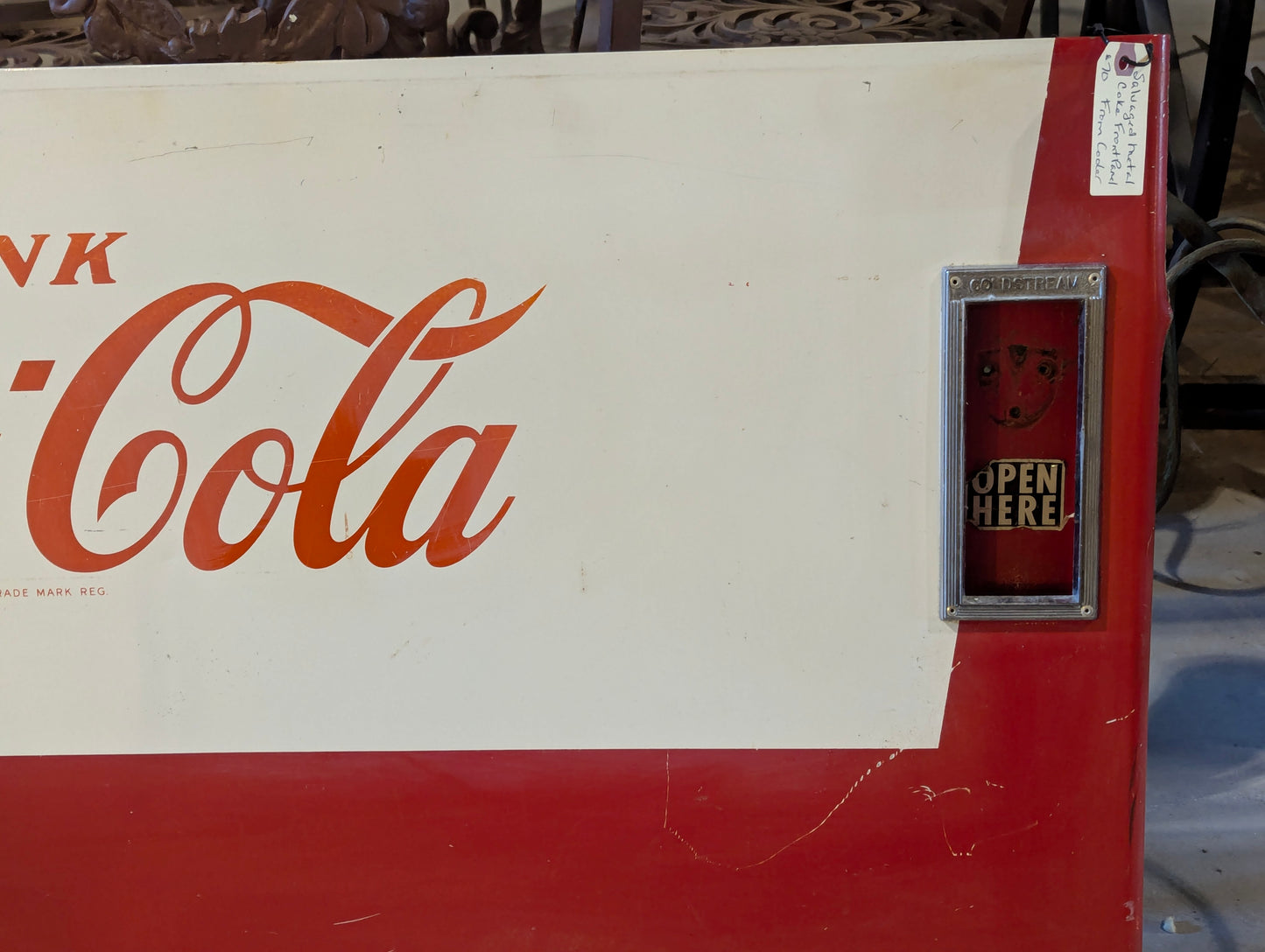 Salvaged Metal Coke Front Panel From Coke Cooler