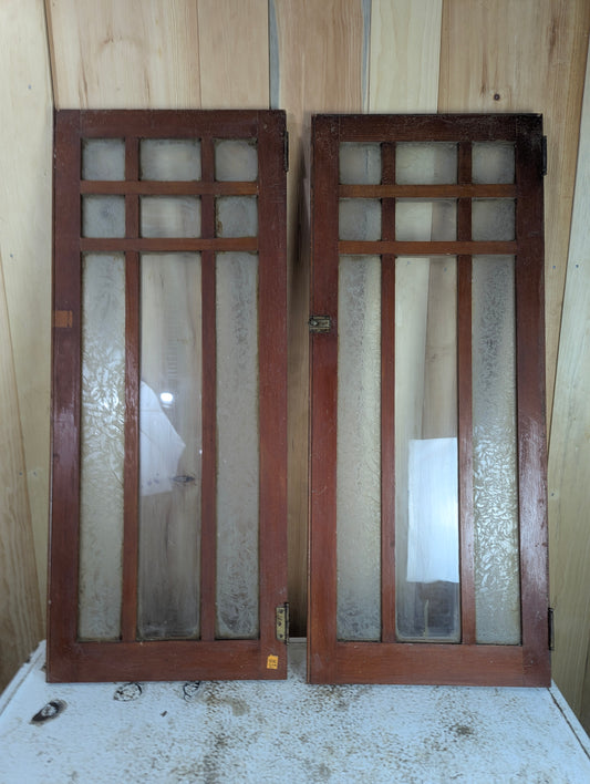 Vintage Wooden Cabinet Door with Glass and attached Hardware