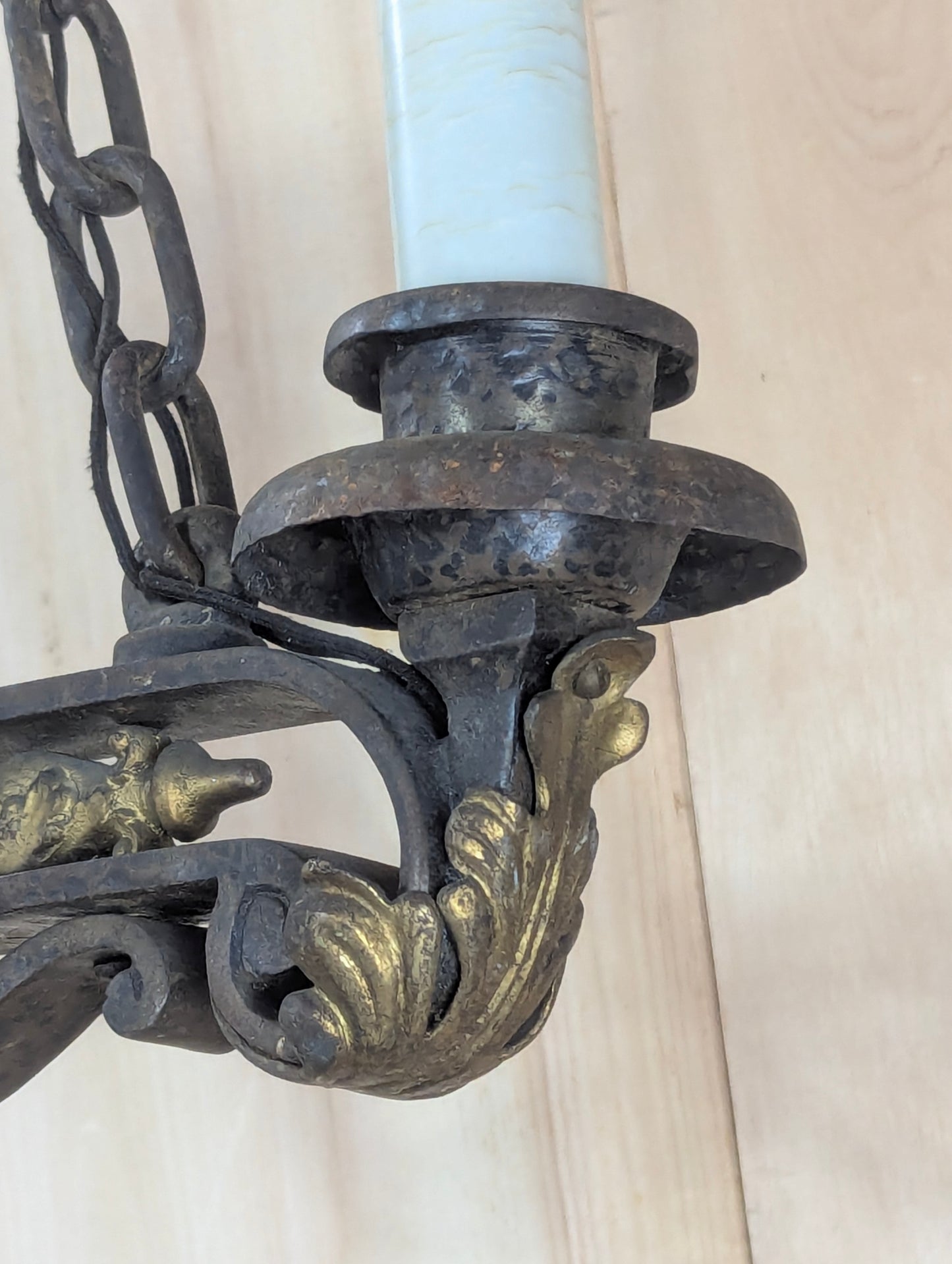 Antique Wrought Iron 2 Light Chandelier