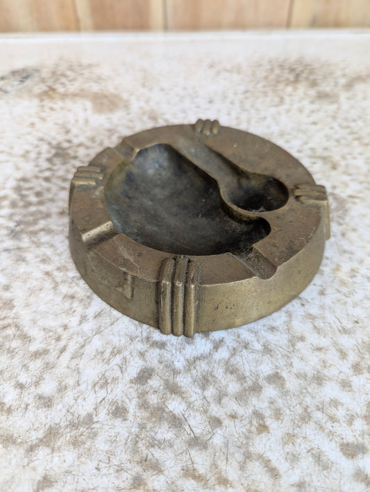 1930’s Solid Brass Ashtray with Pipe Stand