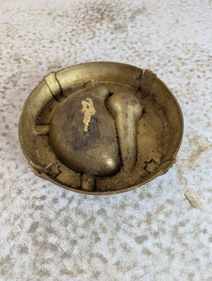 1930’s Solid Brass Ashtray with Pipe Stand