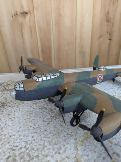 Vintage Handcarved Wood  Avro Lancaster WW2 Bomber Airplane Model
