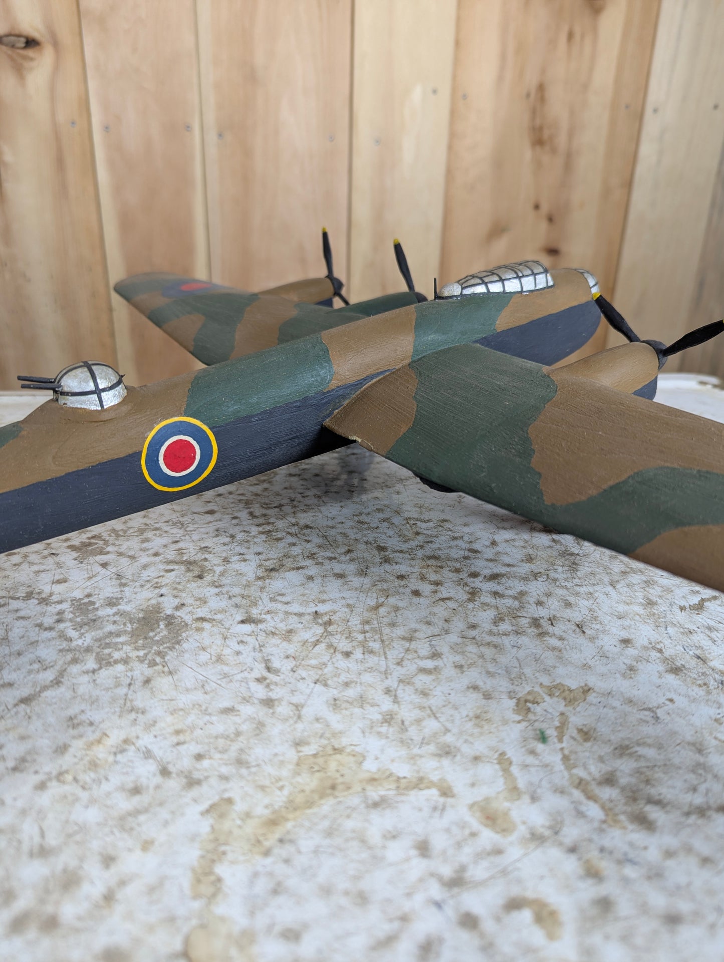 Vintage Handcarved Wood  Avro Lancaster WW2 Bomber Airplane Model