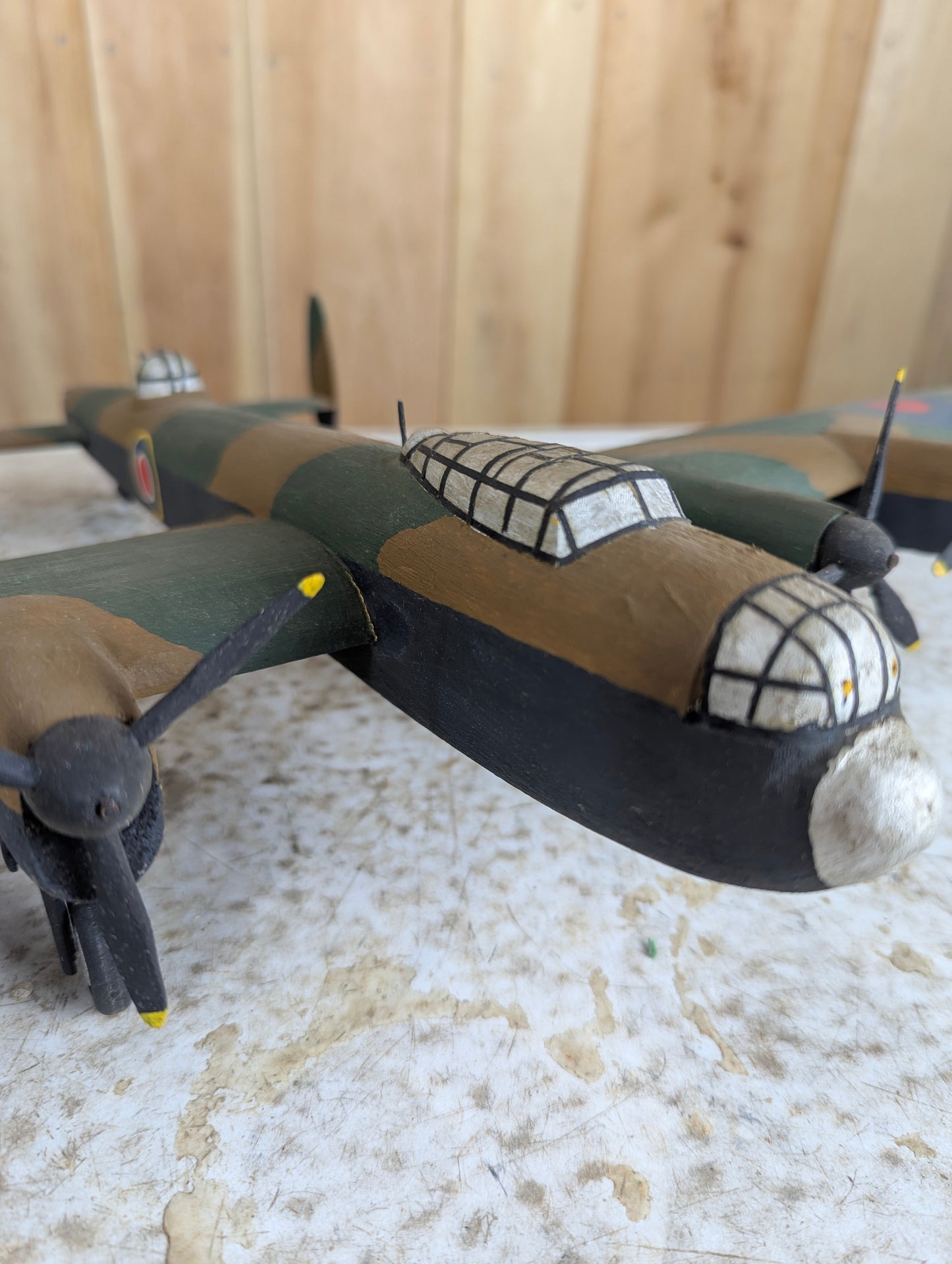 Vintage Handcarved Wood  Avro Lancaster WW2 Bomber Airplane Model