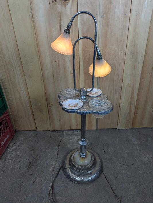 1930’s Art Deco Lighted Smoking Stand with Ashtrays and Serving Bowls