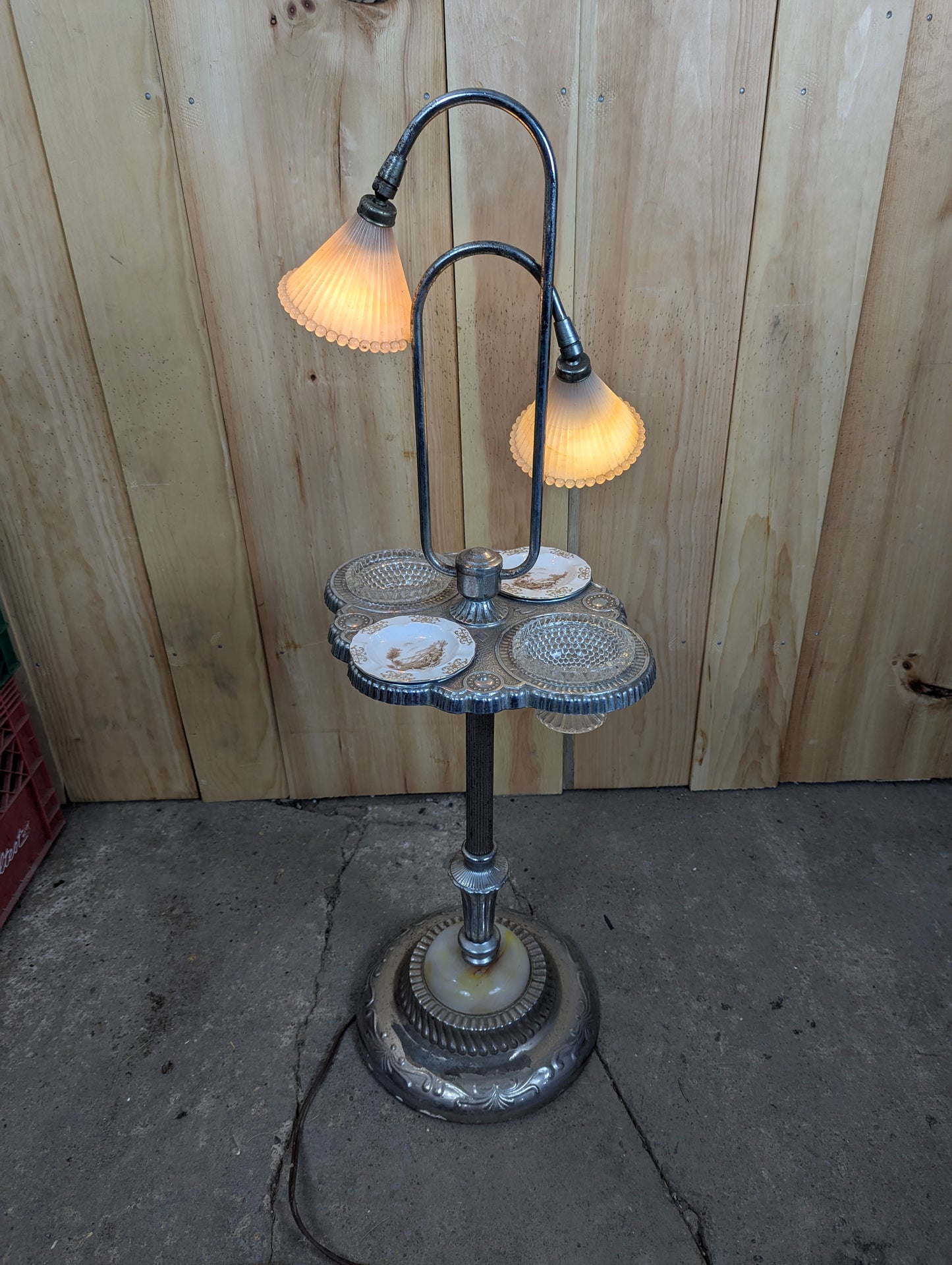 1930’s Art Deco Lighted Smoking Stand with Ashtrays and Serving Bowls