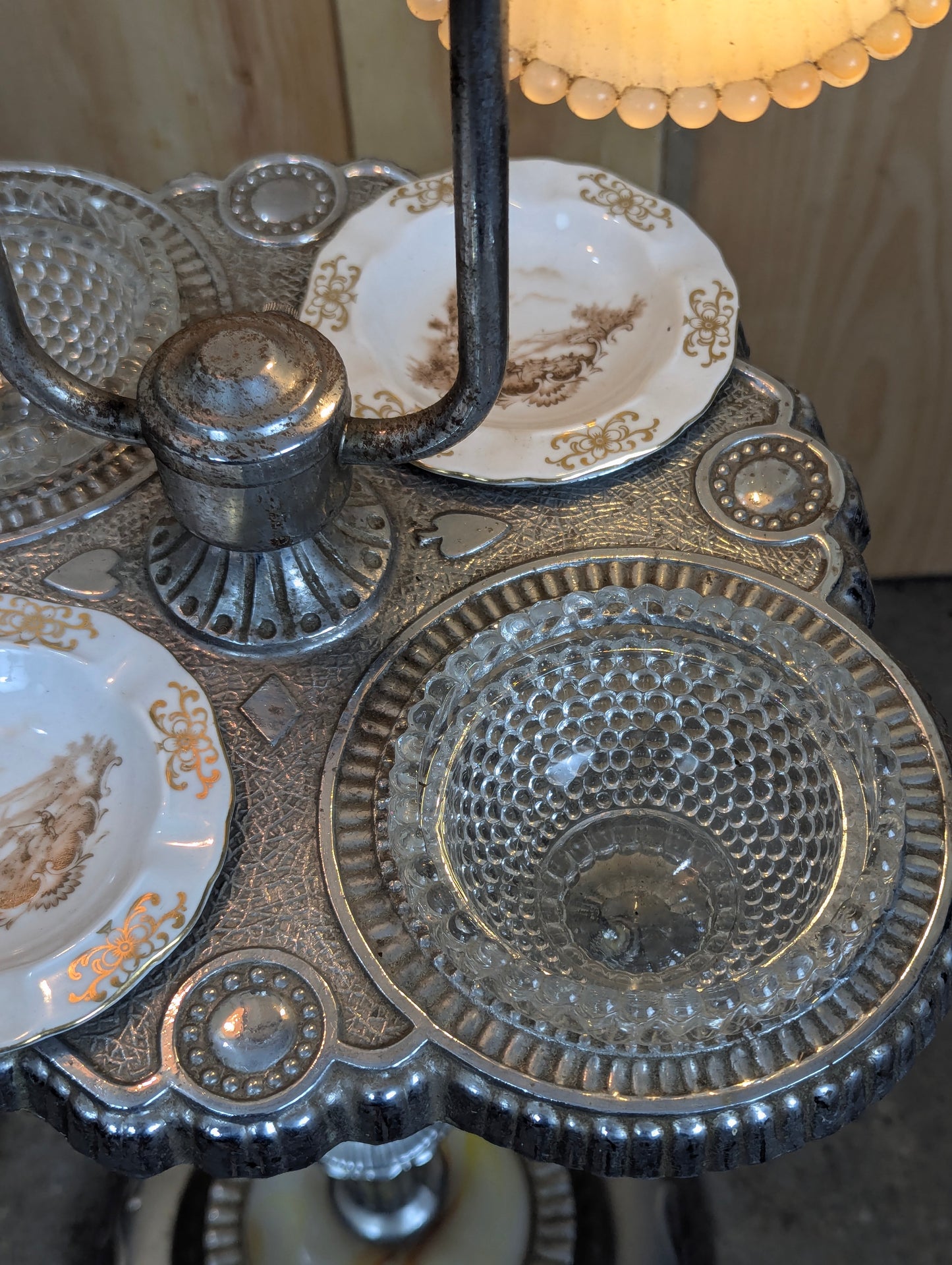 1930’s Art Deco Lighted Smoking Stand with Ashtrays and Serving Bowls