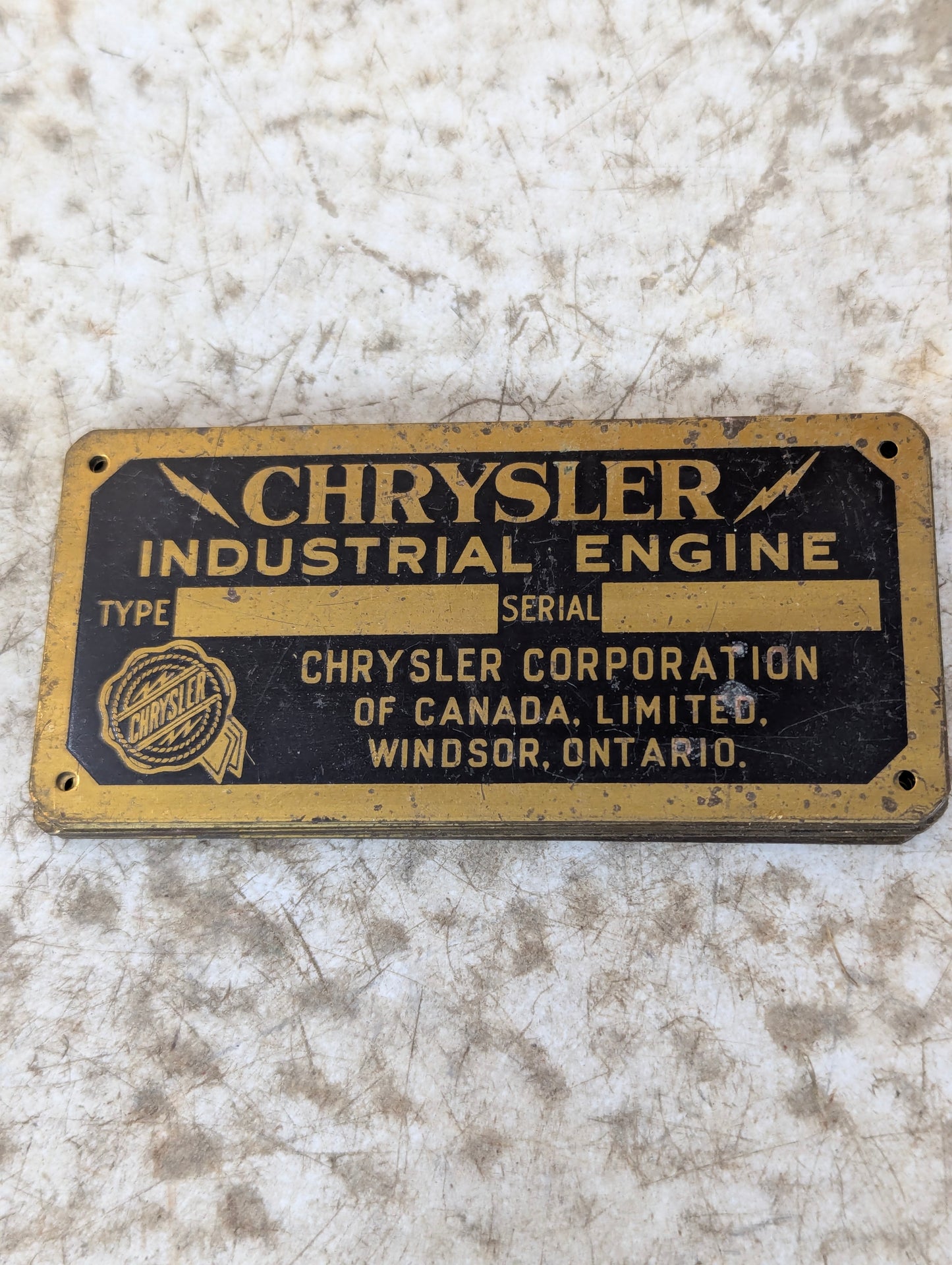 Vintage Chrysler Industrial Engine Brass Blank Nameplate