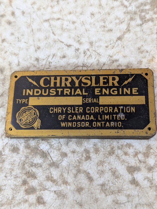 Vintage Chrysler Industrial Engine Brass Blank Nameplate