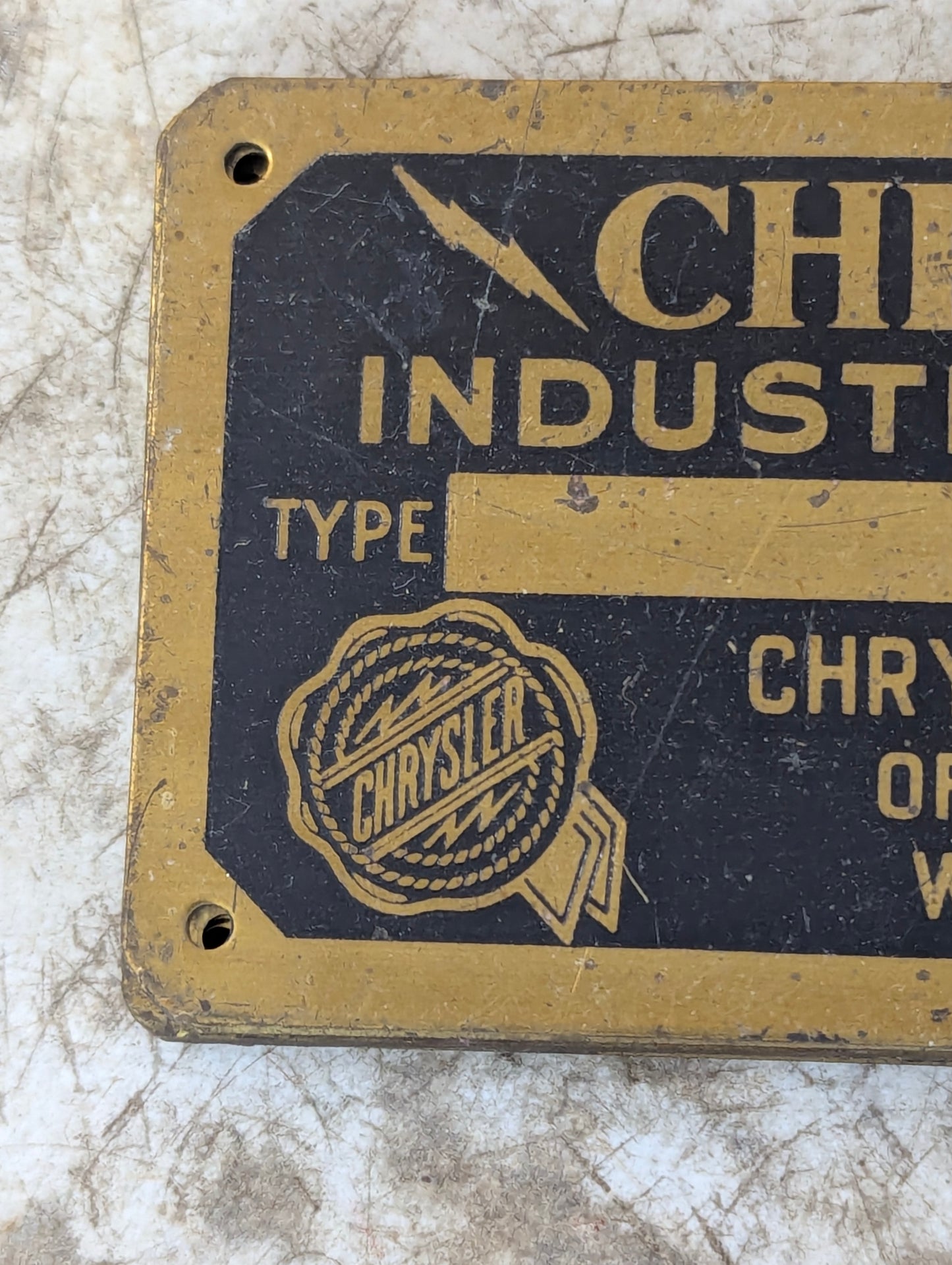Vintage Chrysler Industrial Engine Brass Blank Nameplate
