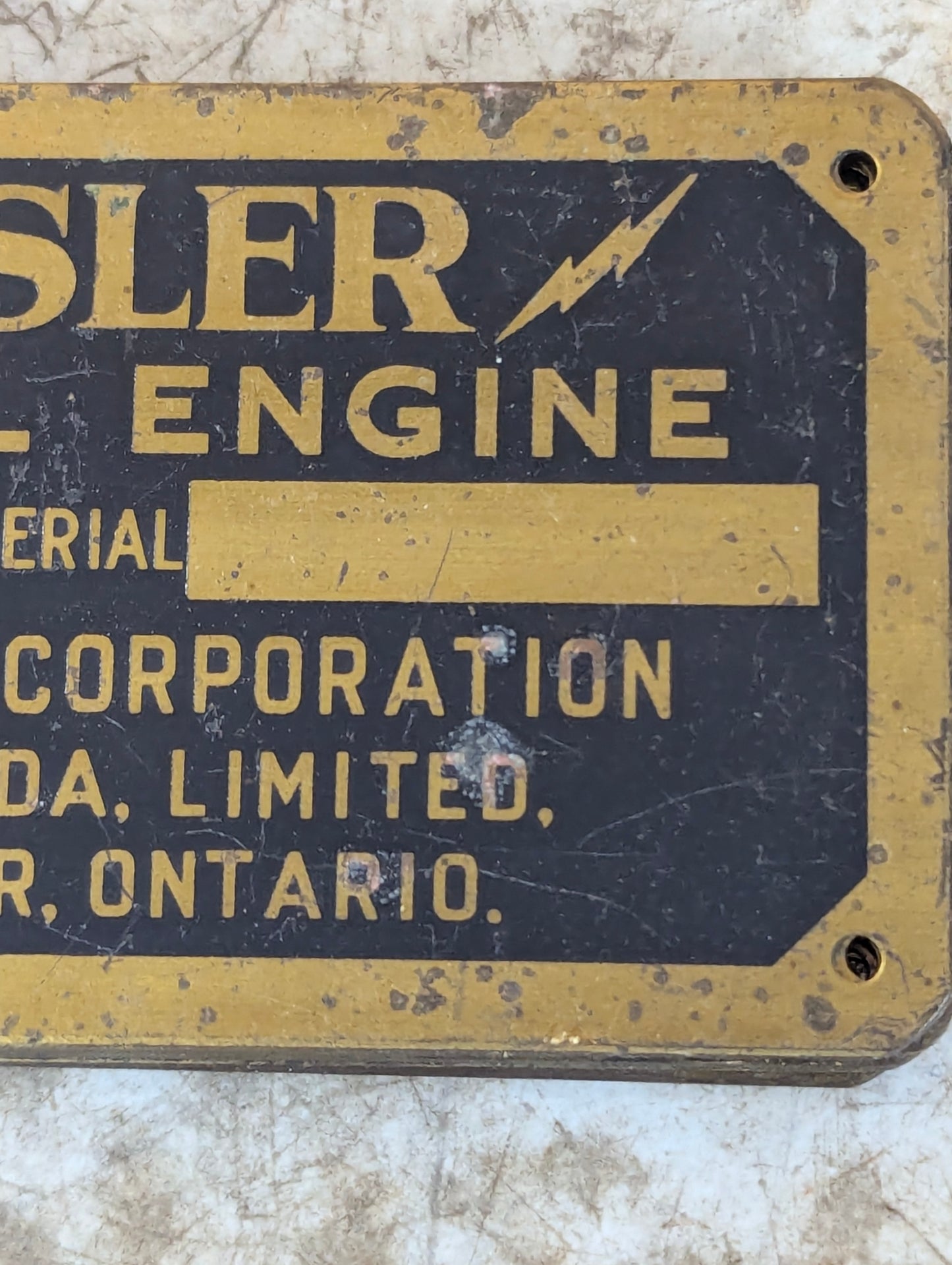 Vintage Chrysler Industrial Engine Brass Blank Nameplate