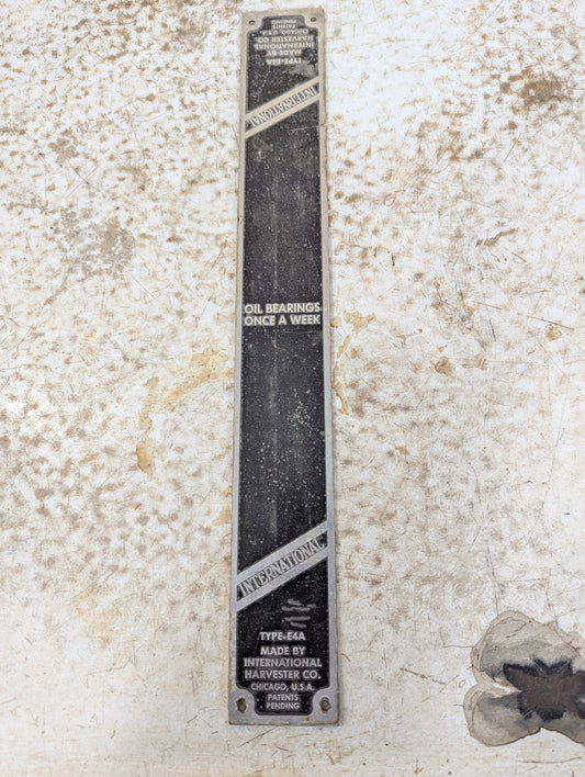 Vintage Industrial Type-E4A International Harvester Co. Brass Nameplate