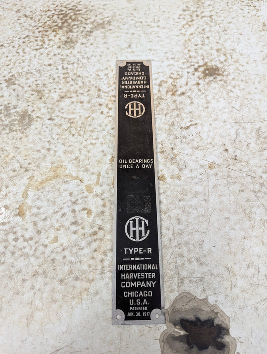 Vintage Industrial Type-R International Harvester Co Aluminum Nameplate