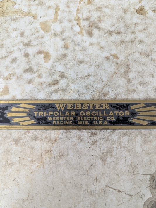 Vintage Industrial Webster Electric Co. Tri-Polar Oscillator Brass Blank Nameplate